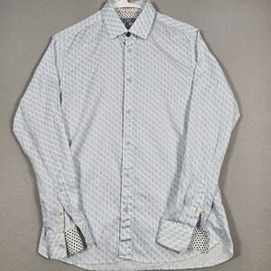 Ted Baker London Mens Geometric Print Button Down Shirt Blue White Size 3